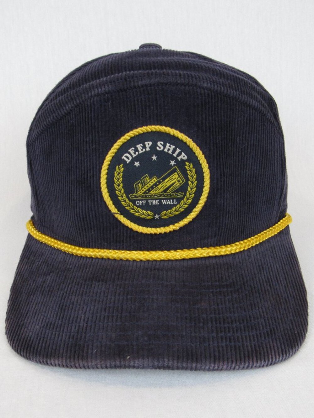 VANS Off The Wall Deep Ship Snapback Rope Hat Blue Corduroy Cap Patch
